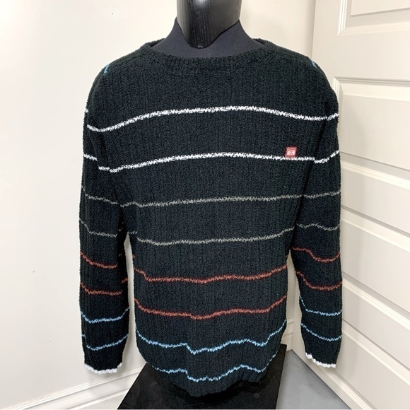 OCEAN Earth Cozy Oversized Black Stripes Chenilles Knit Wool Blend Sweater XL - Picture 8 of 10